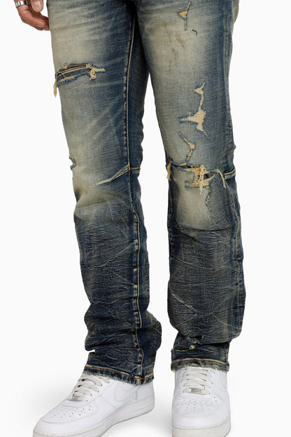 Heavy Whisker Effect Jeans - Vail Blue