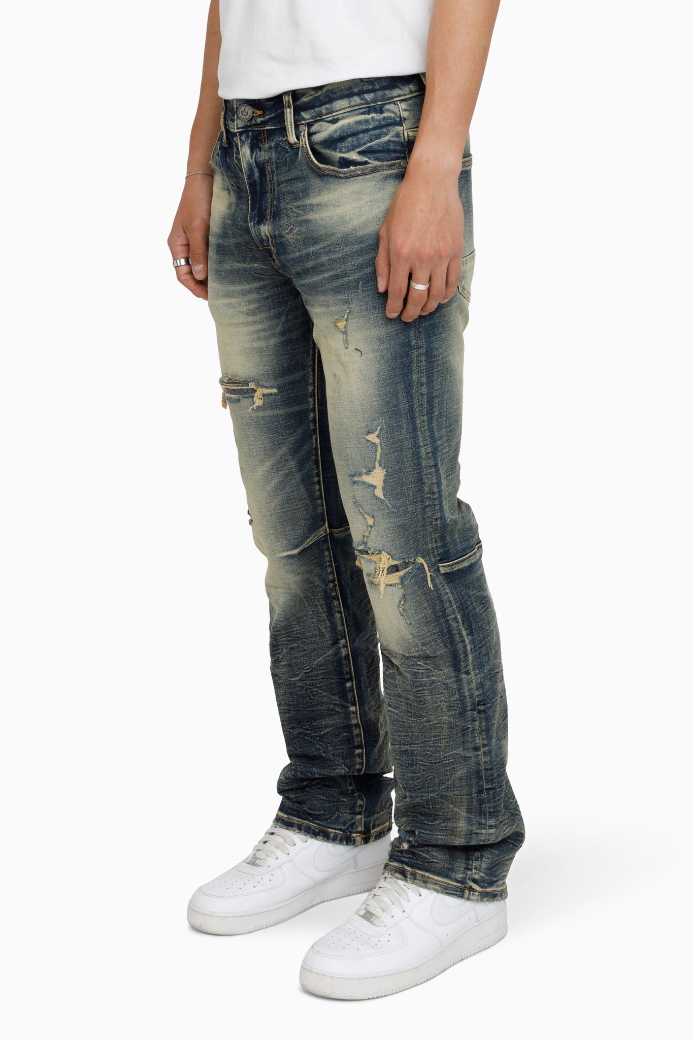 Heavy Whisker Effect Jeans - Vail Blue