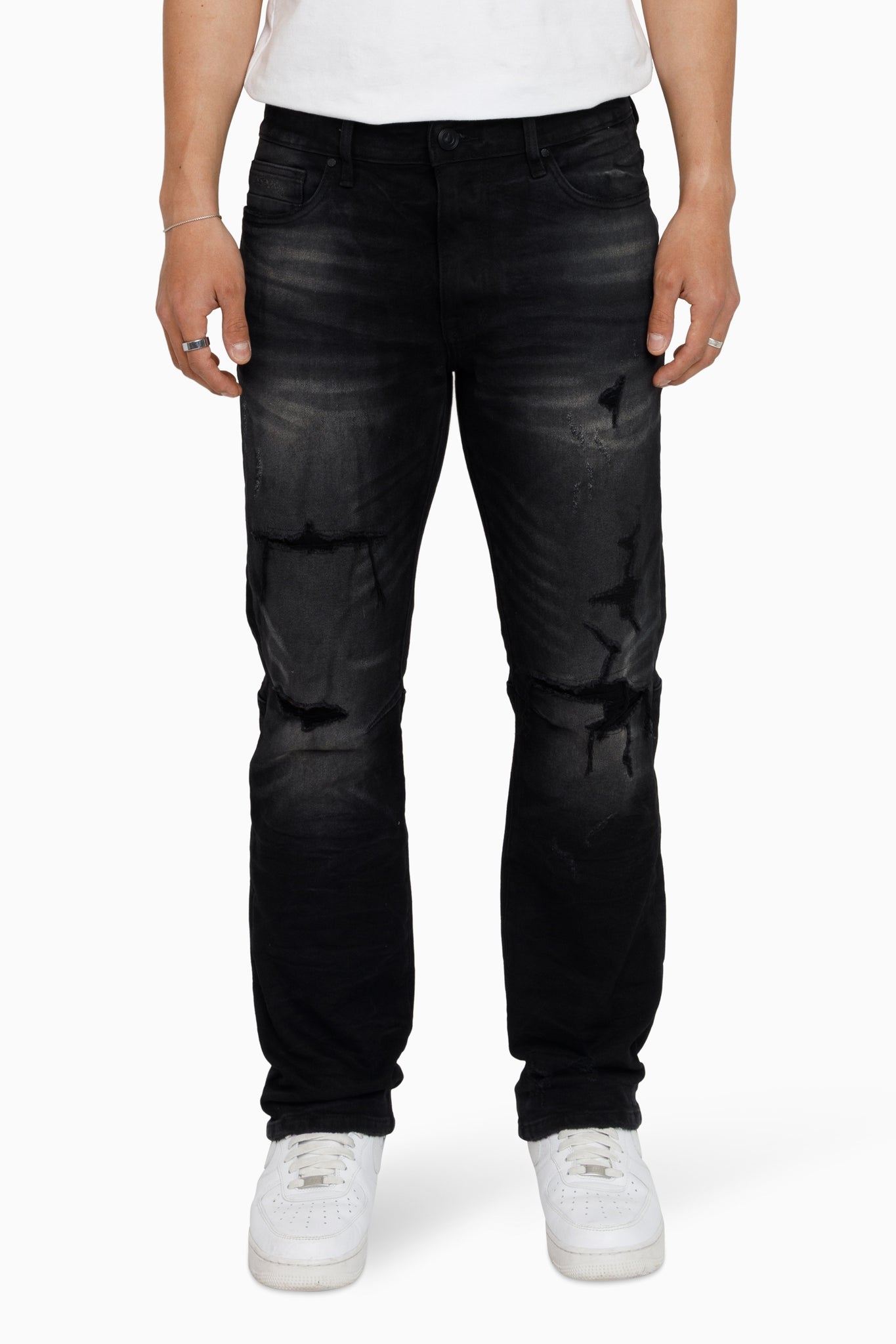 STRAIGHT FIT Heavy Whisker Effect Jeans - Tetra Black
