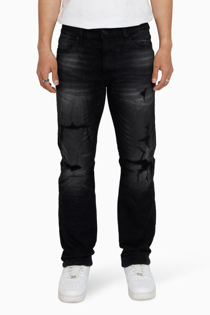 STRAIGHT FIT Heavy Whisker Effect Jeans - Tetra Black
